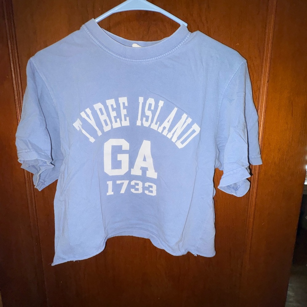 Blue Crop Top with White Print